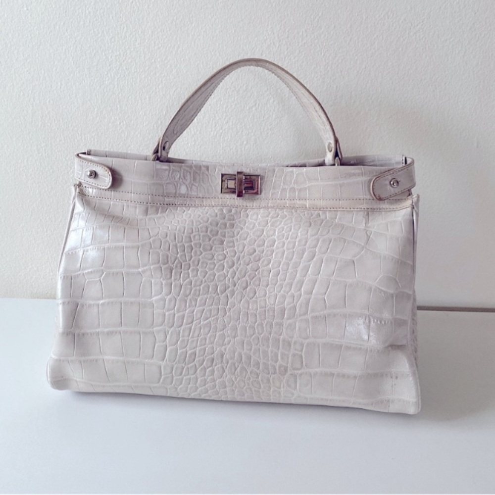 Claudia Firenze LEATHER CROC EMBOSSED TOP HANDLE CROSSBODY SHOULDER BAG Beige L